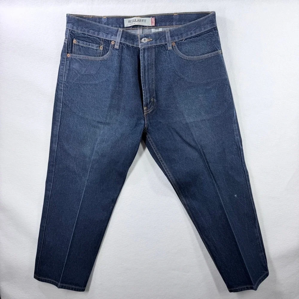 Levi's 505 Regular Fit Jeans Men's 38x29 Dark Wash Straight Leg Starched Denim
